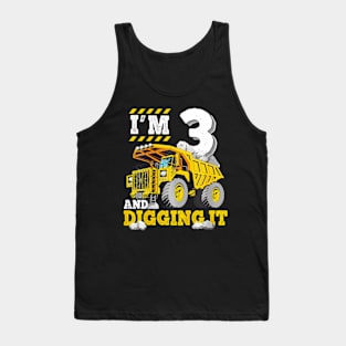 Kids Three 3Rd Birthday Construction Truck 3Yr Boy 3 Years Old Tank Top